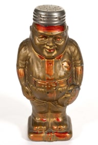 UNLISTED LARGE-SIZED PAINT-DECORATED FIGURAL "BASEBALL PLAYER" GLASS SALT SHAKER