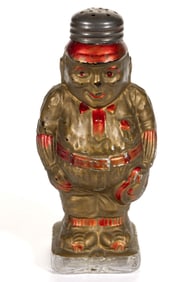 VERY RARE PAINT-DECORATED FIGURAL "BASEBALL PLAYER" GLASS SALT SHAKER