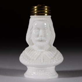 NOVELTY FIGURAL BEARDED CHRISTOPHER COLUMBUS MILK GLASS SALT SHAKER