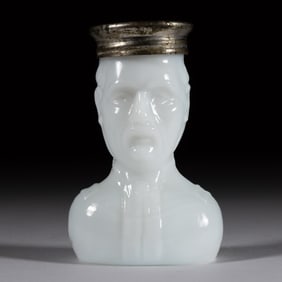 SPANISH-AMERICAN WAR COMMEMORATIVE "GENERAL SHAFTER" FIGURAL MILK GLASS SALT SHAKER