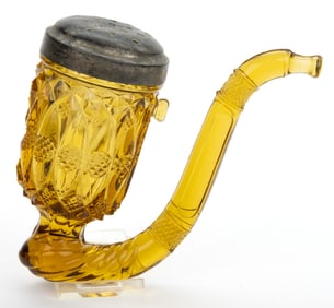 THOMPSON GLASS COMPANY FIGURAL PRESSED GLASS PIPE MATCH HOLDER / SALT SHAKER