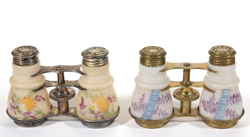 CONSOLIDATED OPERA (OMN) BINOCULAR FORM SALT AND PEPPER SHAKER SETS, LOT OF TWO