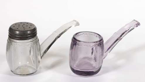 FIGURAL PIPE PRESSED GLASS CONDIMENT ARTICLES, LOT OF TWO