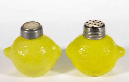 FIGURAL LEMON GLASS PAIR OF SALT AND PEPPER SHAKER