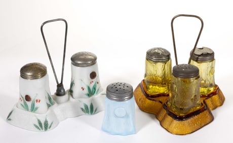 SPECIALTY NO. 1 (OMN) / STUMP FIGURAL PRESSED GLASS CONDIMENT ARTICLES, LOT OF THREE