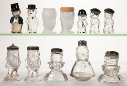 ASSORTED FIGURAL GLASS SALT SHAKERS AND CANDY CONTAINERS, LOT OF 12