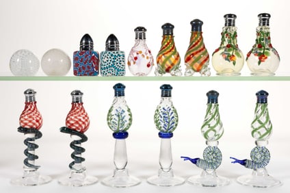 ASSORTED STUDIO AND OTHER GLASS SALT AND PEPPER SHAKERS, LOT OF 15