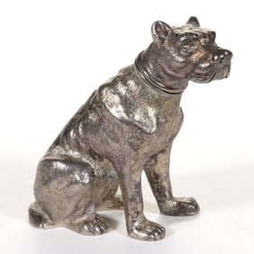 HANAU, GERMAN 0.830 SILVER FIGURAL DOG SALT / PEPPER SHAKER
