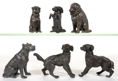 ASSORTED SILVER-PLATED / OTHER METAL FIGURAL DOG SALT / PEPPER SHAKERS, LOT OF SIX