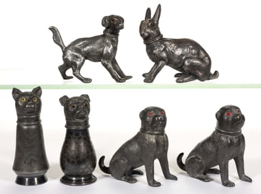 ASSORTED SILVER-PLATED / OTHER METAL FIGURAL ANIMAL SALT / PEPPER SHAKERS