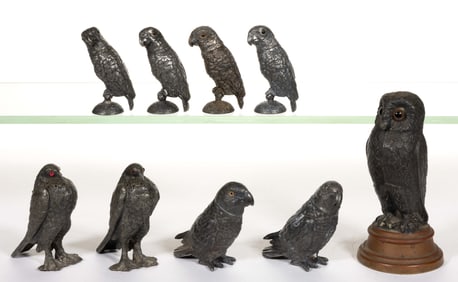 ASSORTED SILVER-PLATED / OTHER METAL FIGURAL BIRD SALT / PEPPER SHAKERS, LOT OF NINE