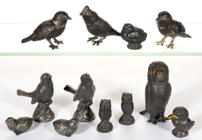 ASSORTED SILVER-PLATED / OTHER METAL FIGURAL BIRD SALT / PEPPER SHAKERS, LOT OF 12