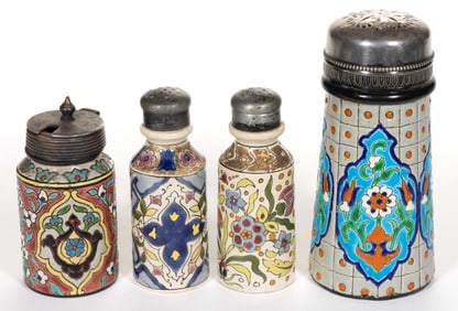 CONTINENTAL LONGWY-STYLE CERAMIC CONDIMENT ARTICLES, LOT OF FOUR