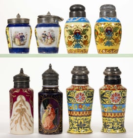 GERMAN DRESDEN / DRESDEN-STYLE PORCELAIN CONDIMENT ARTICLES, LOT OF EIGHT