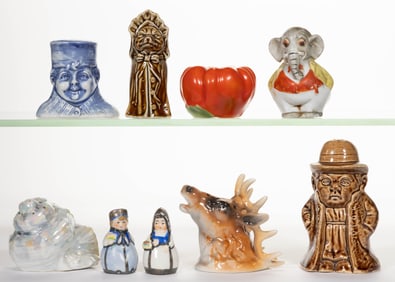 AUSTRIAN AND GERMAN PORCELAIN FIGURAL SALT / PEPPER SHAKERS, LOT OF NINE