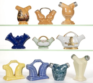 ASSORTED CONJOINED CERAMIC SALT / PEPPER SHAKERS, LOT OF TEN