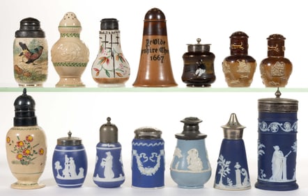 CONTINENTAL AND ENGLISH CERAMIC SHAKERS, LOT OF 14