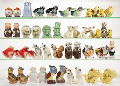 ASSORTED CERAMIC HAND-PAINTED ANIMAL AND FIGURAL MOTIFS, LOT OF 43