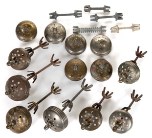 ASSORTED CHRISTMAS SALT AND PEPPER SHAKER LIDS AND OTHER AGITATORS, LOT OF 18 PIECES