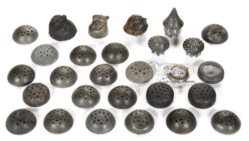 MT. WASHINGTON AND OTHER METAL SALT / PEPPER SHAKER LIDS AND COLLARS, UNCOUNTED LOT