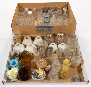 ASSORTED EAPG AND OTHER SALT AND PEPPER SHAKERS, ETC., UNCOUNTED LOT IN TWO BOXES