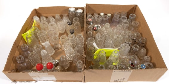 ASSORTED EAPG AND OTHER SALT AND PEPPER SHAKERS, UNCOUNTED LOT IN TWO BOXES