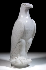 RARE LARGE-SIZED WHITE EAGLE GAS CO. "FULL FEATHER" FIGURAL MILK GLASS GAS GLOBE