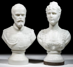 LA TSARINE AND LE TSAR TWO-PIECE SET OF FIGURAL GLASS BON BON CONTAINERS / BOTTLES