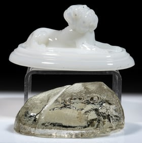 NEW ENGLAND GLASS CO. PRESSED FIGURAL PAPERWEIGHTS, LOT OF TWO