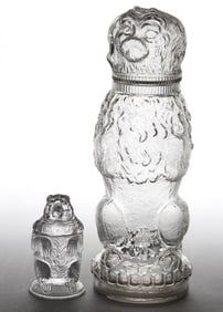 ASSORTED FIGURAL ANIMAL COVERED GLASS JARS, LOT OF TWO