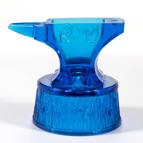 HEMINGRAY GLASS CO. "KNIGHTS OF LABOR" PRESSED FIGURAL ANVIL MATCH HOLDER / TOOTHPICK