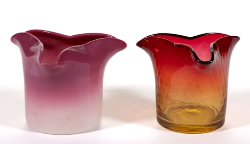 NEW ENGLAND GLASS CO. TRI-CORNER TOOTHPICK HOLDERS, LOT OF TWO