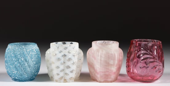 NORTHWOOD AND OTHER VICTORIAN GLASS TOOTHPICK HOLDERS, LOT OF FOUR