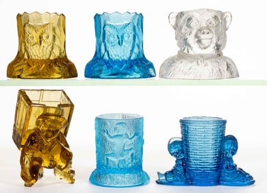 ASSORTED VICTORIAN PRESSED GLASS NOVELTY TOOTHPICK HOLDERS, LOT OF SIX