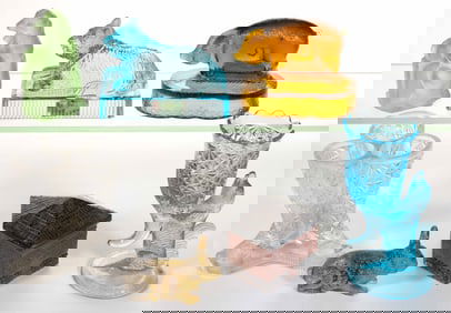 ASSORTED VICTORIAN PRESSED GLASS NOVELTY ARTICLES, LOT OF SEVEN