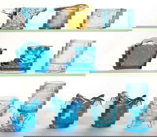 ASSORTED FIGURAL TOOTHPICK HOLDERS AND OTHER PRESSED GLASS ARTICLES, LOT OF TEN