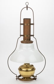ALADDIN MODEL NO. 5 BRASS AND METAL KEROSENE HANGING LAMP