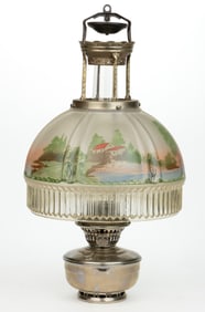 ALADDIN MODEL NO. 12 NICKEL-PLATED BRASS AND METAL KEROSENE HANGING LAMP