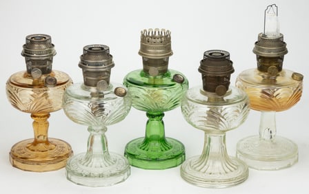 ALADDIN MODEL NOS. B-39, B-47, B-48, B-53 / WASHINGTON DRAPE - KEROSENE STAND LAMPS, LOT OF FIVE