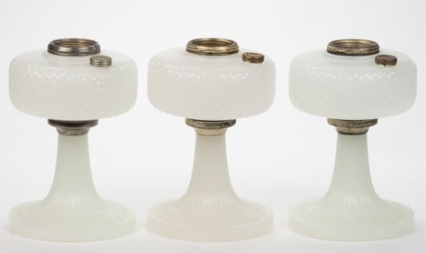 ALADDIN MODEL NO. B- 85 / DIAMOND-QUILT KEROSENE STAND LAMPS, SET OF THREE