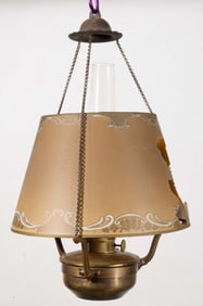 ALADDIN MODEL NO. B-220 BRASS AND METAL KEROSENE HANGING LAMP