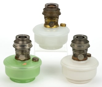ALADDIN MODEL NO. B / NO. 151 AND NO. 152, KEROSENE BRACKET OR HANGING LAMP FONTS, LOT OF THREE