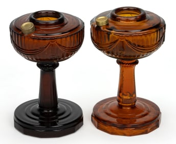ALADDIN REISSUE TALL LINCOLN DRAPE KEROSENE STAND LAMPS, LOT OF TWO