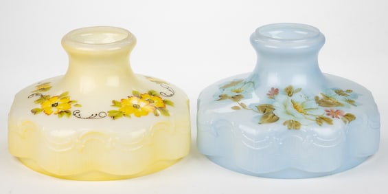 ALADDIN MODEL NO. 201 / RIBBON REPRODUCTION HAND-PAINTED TABLE LAMP SHADES, LOT OF TWO