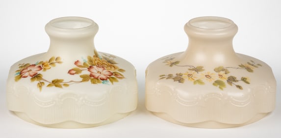 ALADDIN MODEL NO. 201 / RIBBON REPRODUCTION HAND-PAINTED TABLE LAMP SHADES, LOT OF TWO