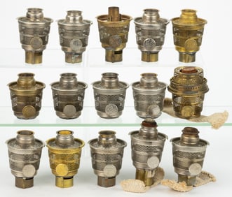 ALADDIN MODEL NO. B NU-TYPE LOX-ON KEROSENE LAMP BURNER COMPONENTS, LOT OF 15