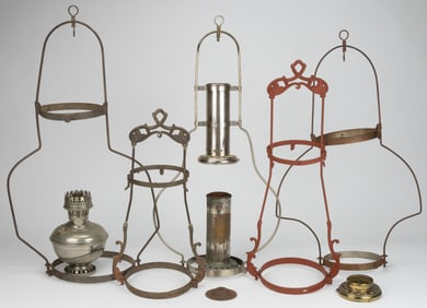 ALADDIN ASSORTED MODELS FRAMES AND COMPONENTS FOR KEROSENE HANGING LAMPS, UNCOUNTED LOT