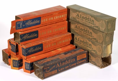 ASSORTED ALADDIN LOX-ON THREE-LINE CHIMNEYS, LOT OF 12