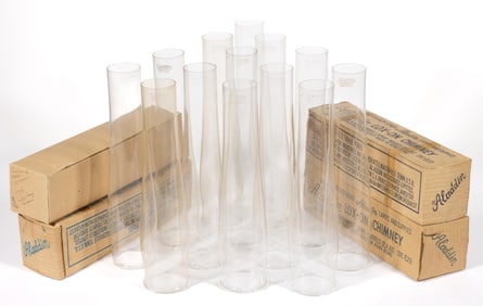ASSORTED ALADDIN LOX-ON THREE-LINE CHIMNEYS, LOT OF 17
