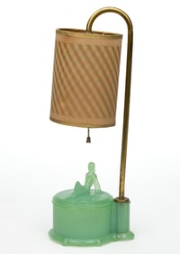 ALADDIN ART-DECO FIGURAL AND POWDER - DISH ELECTRIC TABLE / BOUDOIR LAMP
